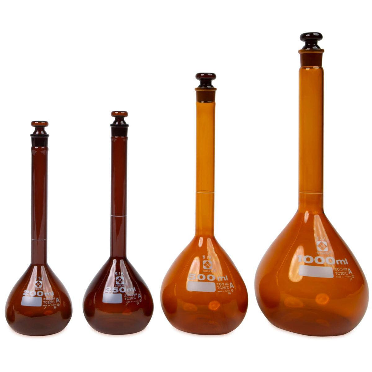 Volumetric Flasks with Glass Stopper, Amber – VEE GEE Scientific