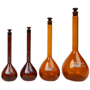 Volumetric Flasks with Glass Stopper, Amber
